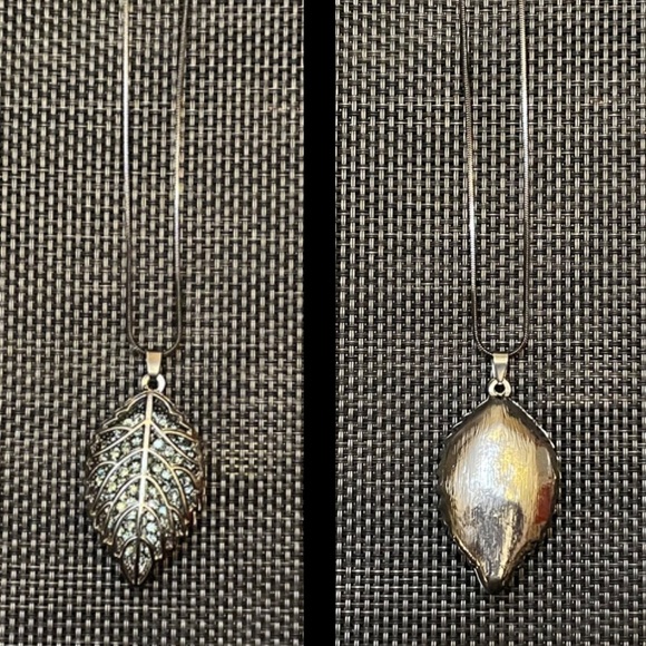 Sparkly Gunmetal Silver-tone Leaf Pendant, Necklace and Earrings Set - Picture 3 of 15